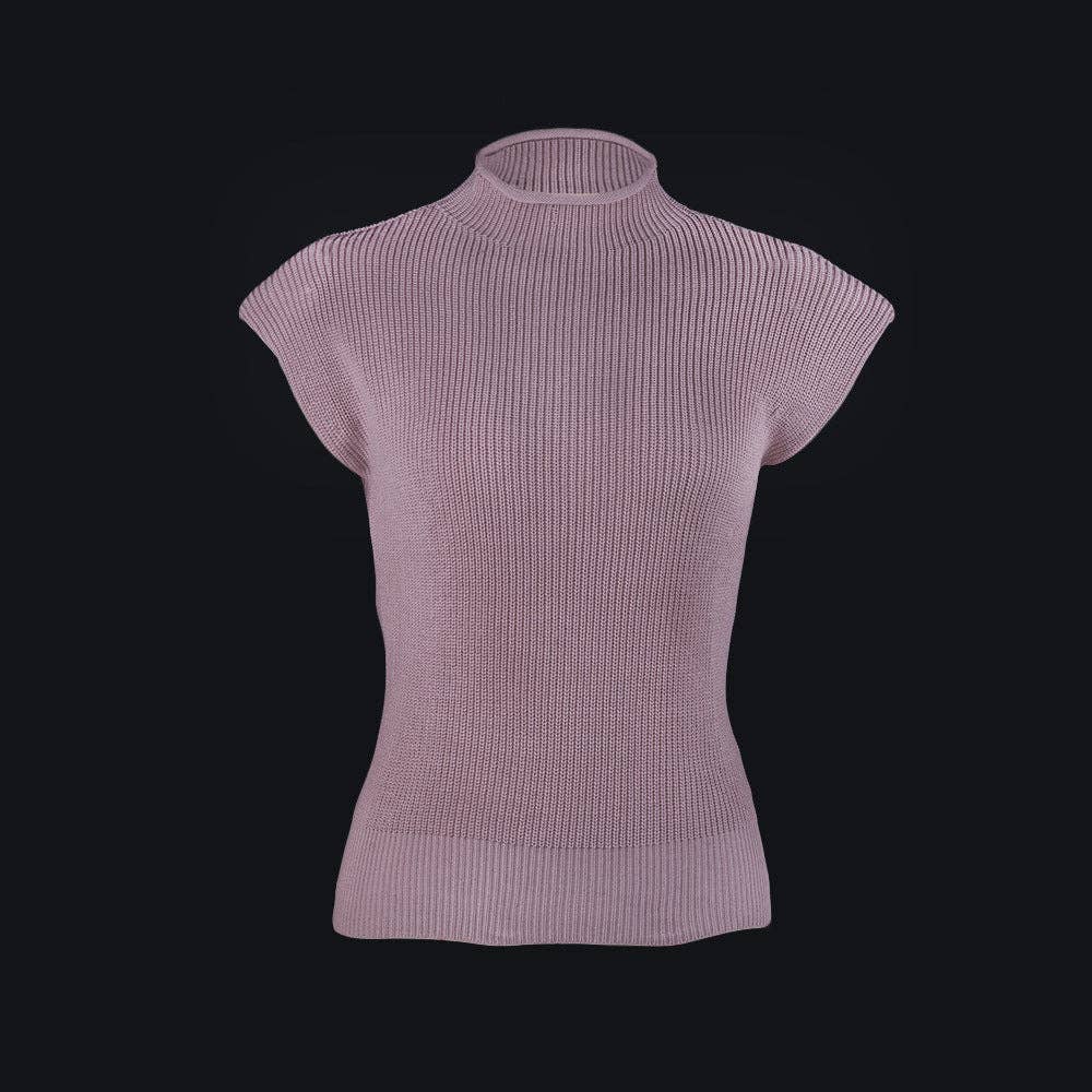 Sweetkama Ladies Solid High Neck Sleeveless Sweater Top