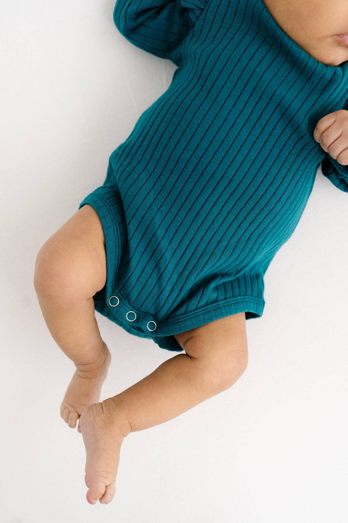 Deep Teal Ribbed Flutter Bodysuit Set