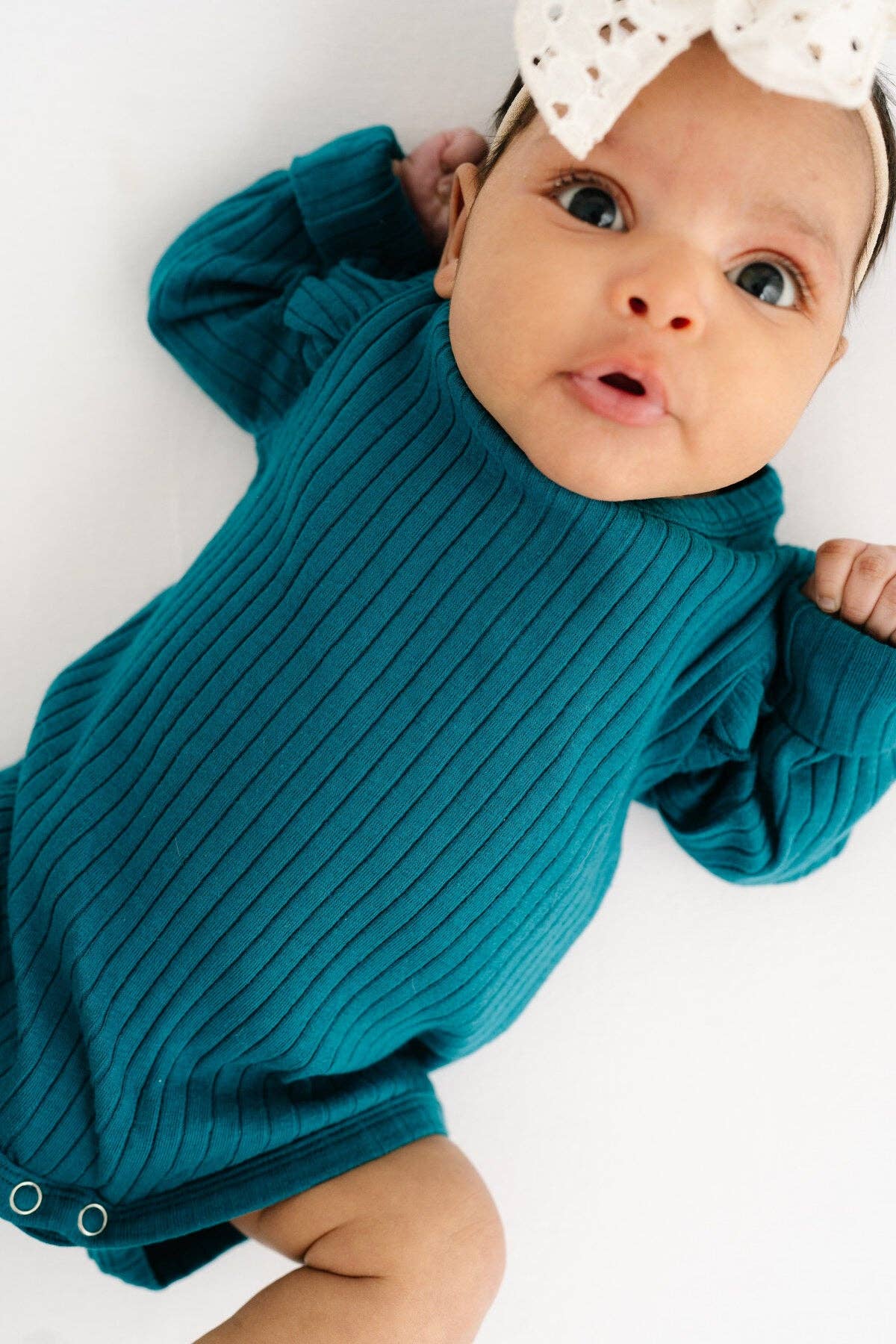 Deep Teal Ribbed Flutter Bodysuit Set