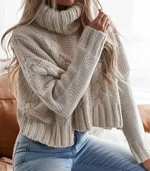 Turtle Neck Long Sleeve Pullover Sweater