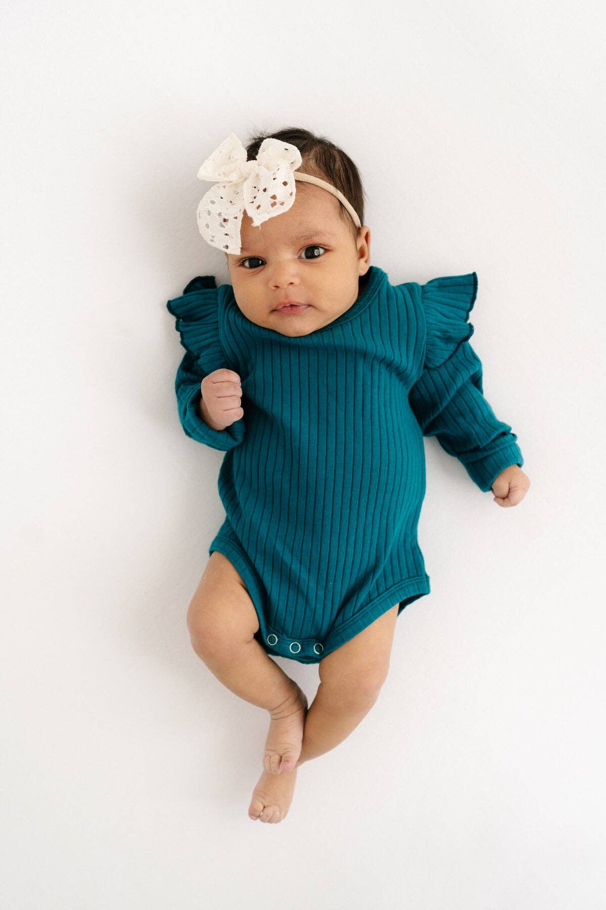 Deep Teal Ribbed Flutter Bodysuit Set