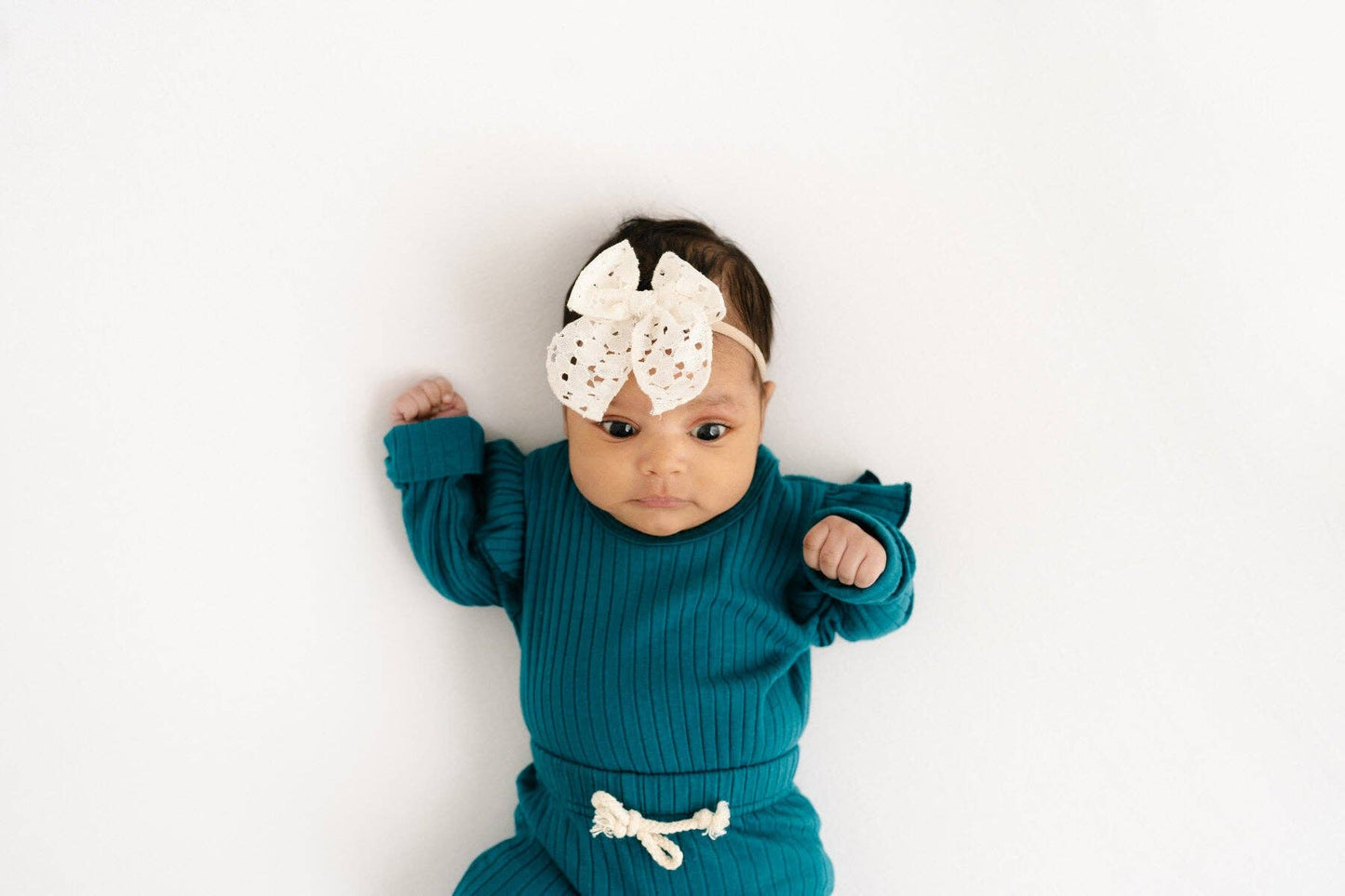 Deep Teal Ribbed Flutter Bodysuit Set