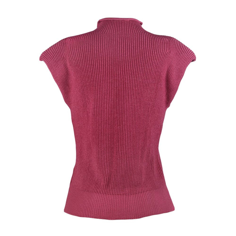 Sweetkama Ladies Solid High Neck Sleeveless Sweater Top