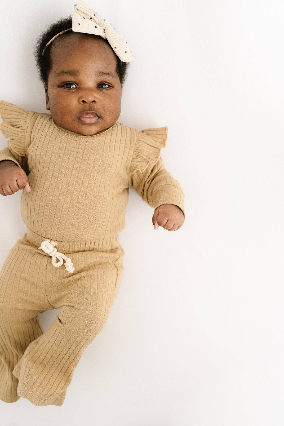 Camel Ribbed Flutter Bodysuit Set