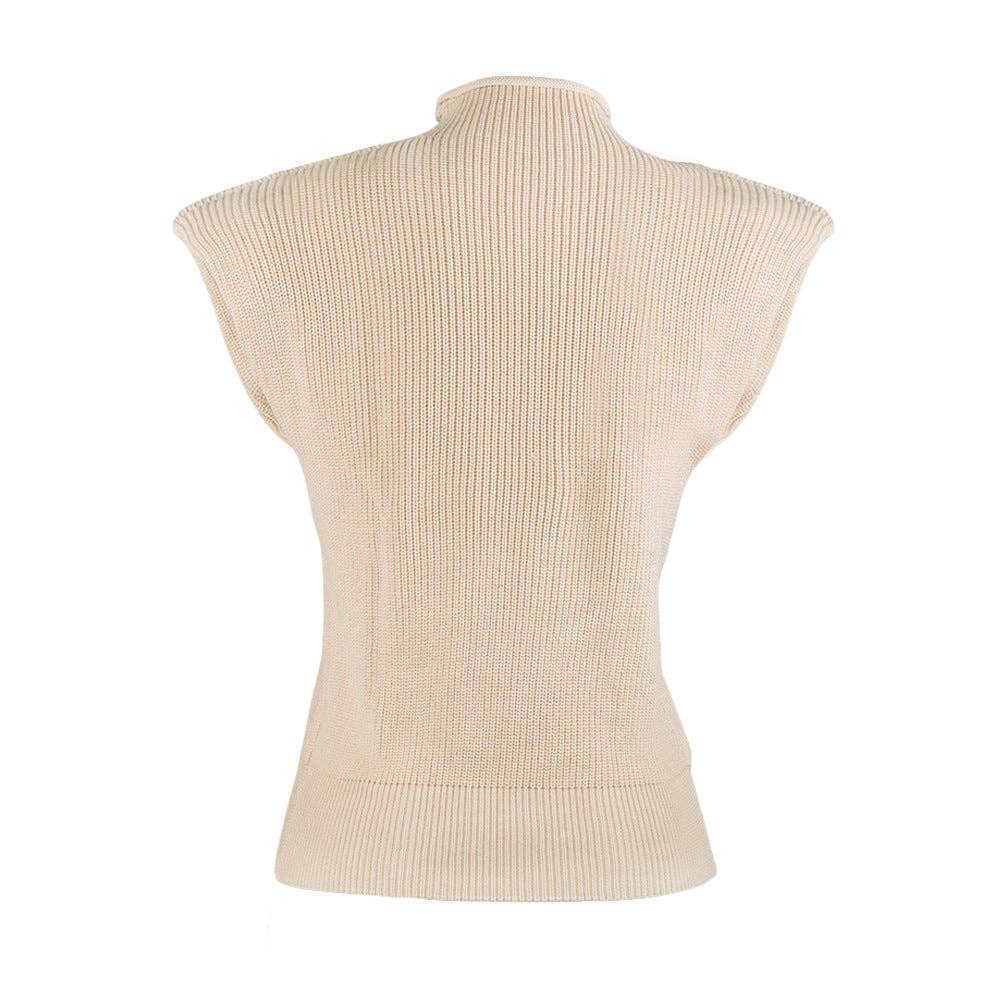 Sweetkama Ladies Solid High Neck Sleeveless Sweater Top