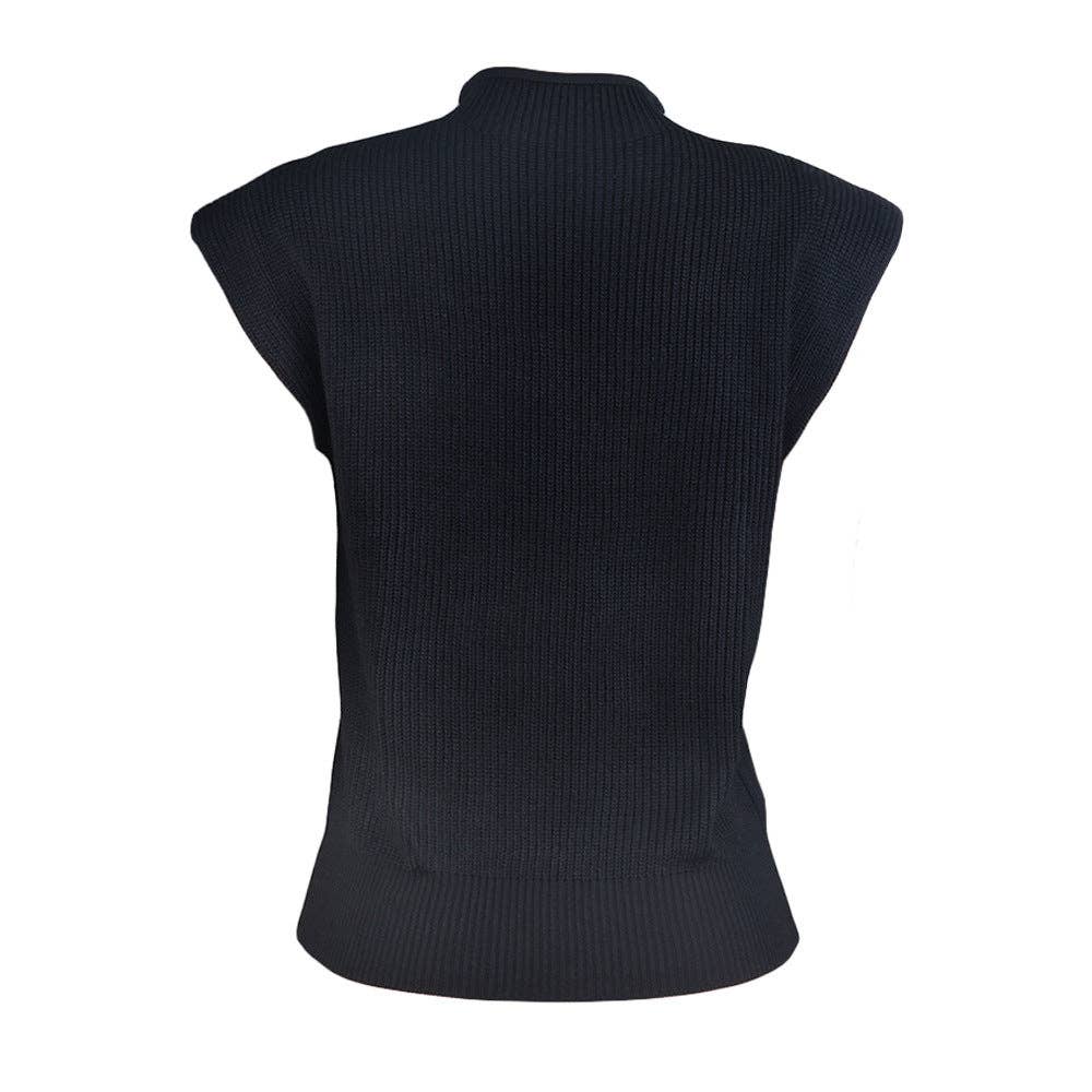 Sweetkama Ladies Solid High Neck Sleeveless Sweater Top