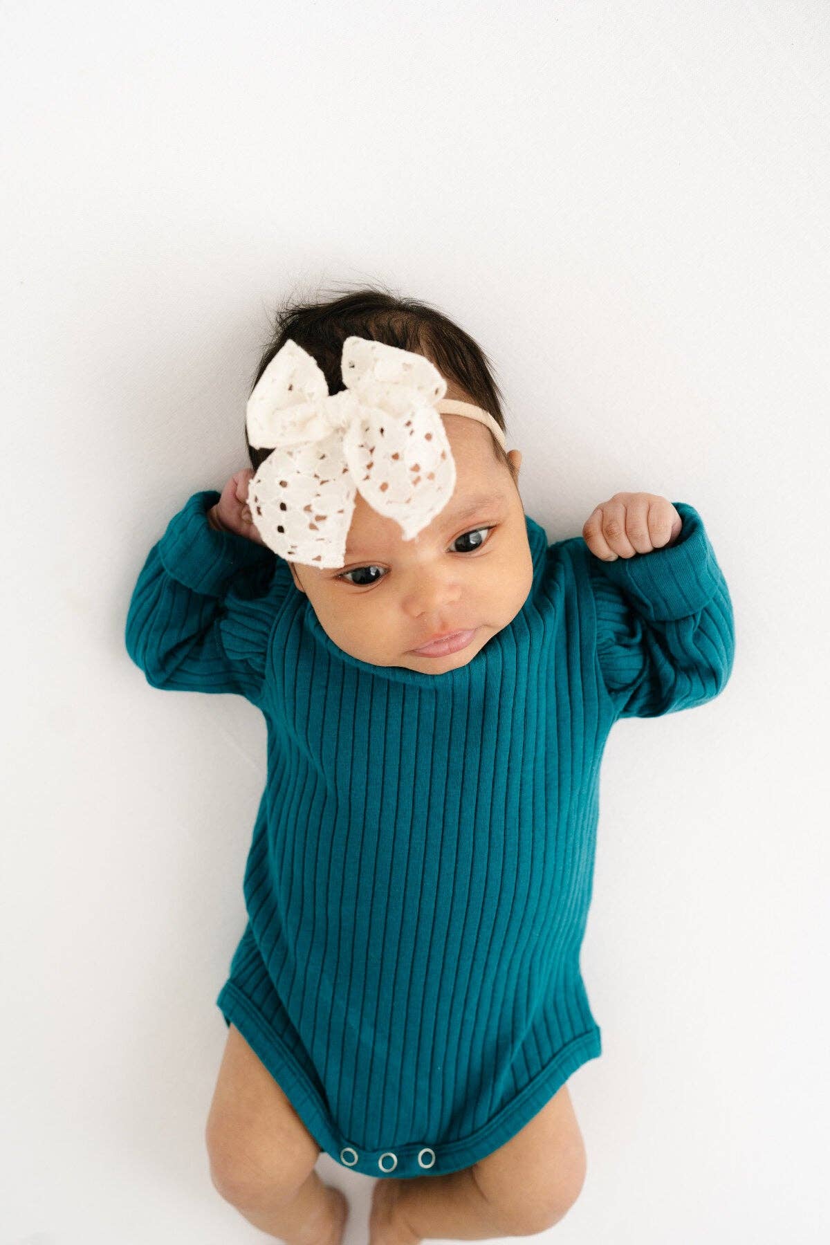 Deep Teal Ribbed Flutter Bodysuit Set