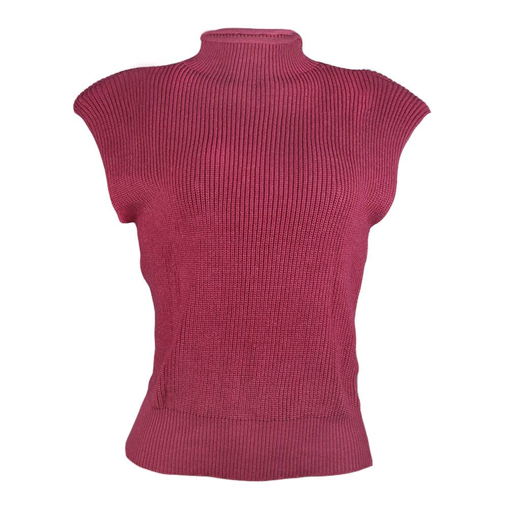 Sweetkama Ladies Solid High Neck Sleeveless Sweater Top