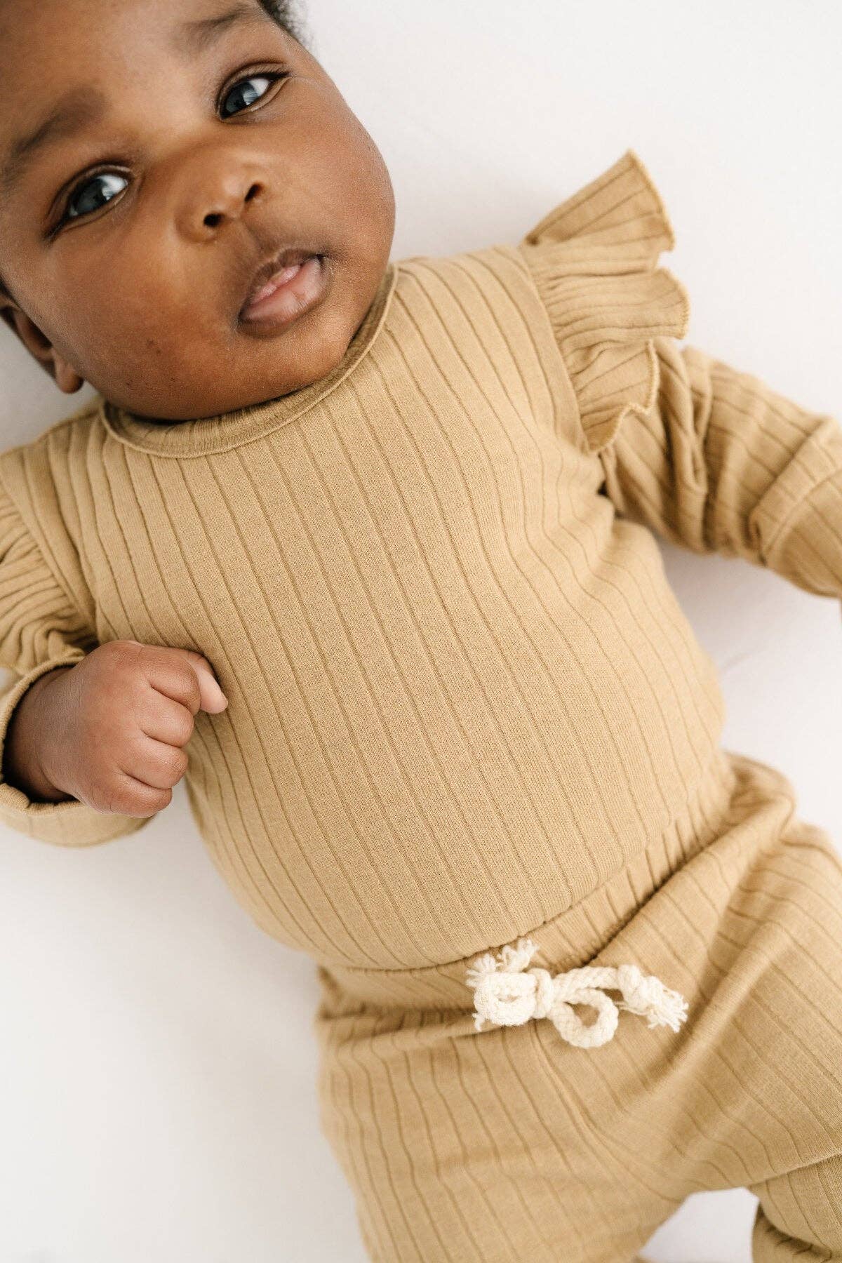 Camel Ribbed Flutter Bodysuit Set