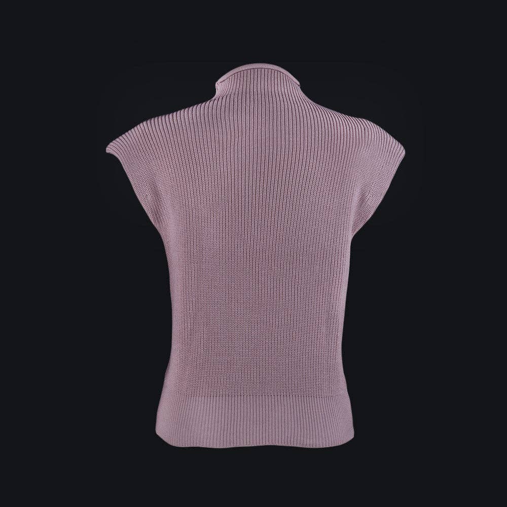 Sweetkama Ladies Solid High Neck Sleeveless Sweater Top