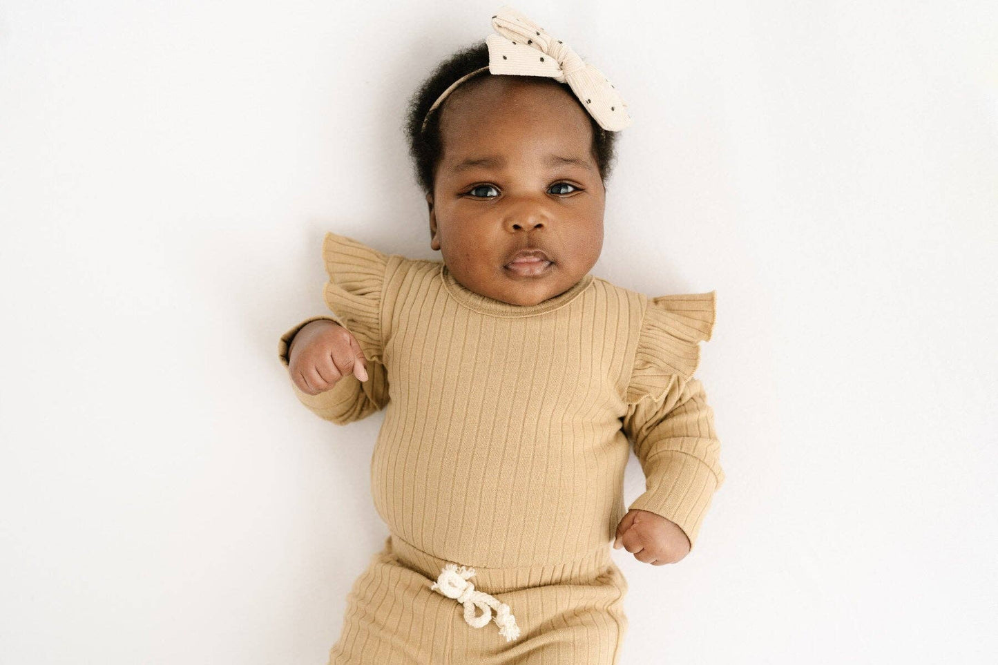 Camel Ribbed Flutter Bodysuit Set