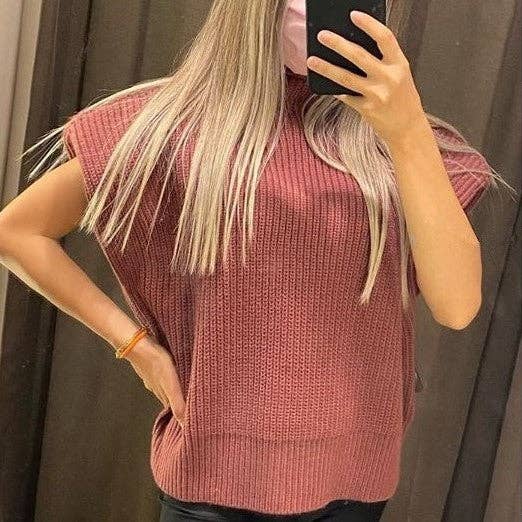 Sweetkama Ladies Solid High Neck Sleeveless Sweater Top