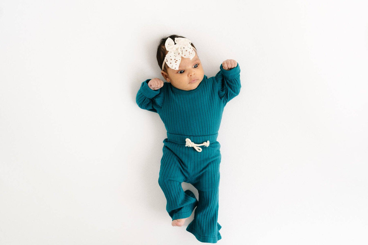 Deep Teal Ribbed Flutter Bodysuit Set