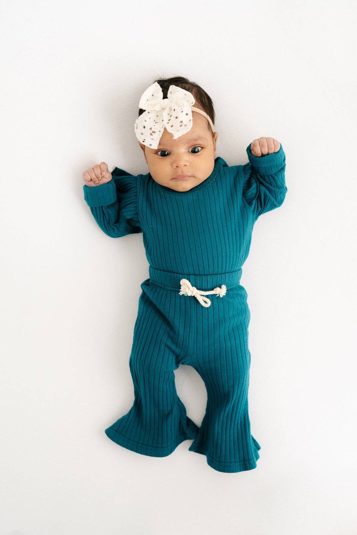 Deep Teal Ribbed Flutter Bodysuit Set